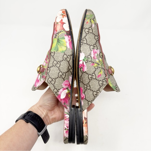 Gucci Princetown GG Supreme Pink Floral Blooms Horsebit Mules Loafers EU 39.5 - Picture 7 of 10